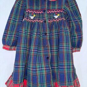 Vintage M C Collection Green Plaid Longsleeve Floral Embroidery Girl Size 4T